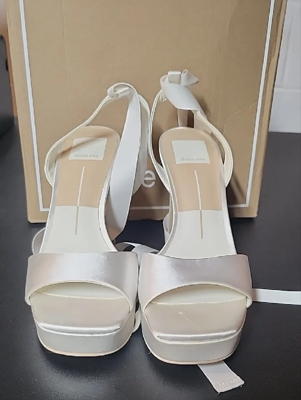 Dolce Vita Jaemy True White Satin Platform Ankle-Tie Sandals
